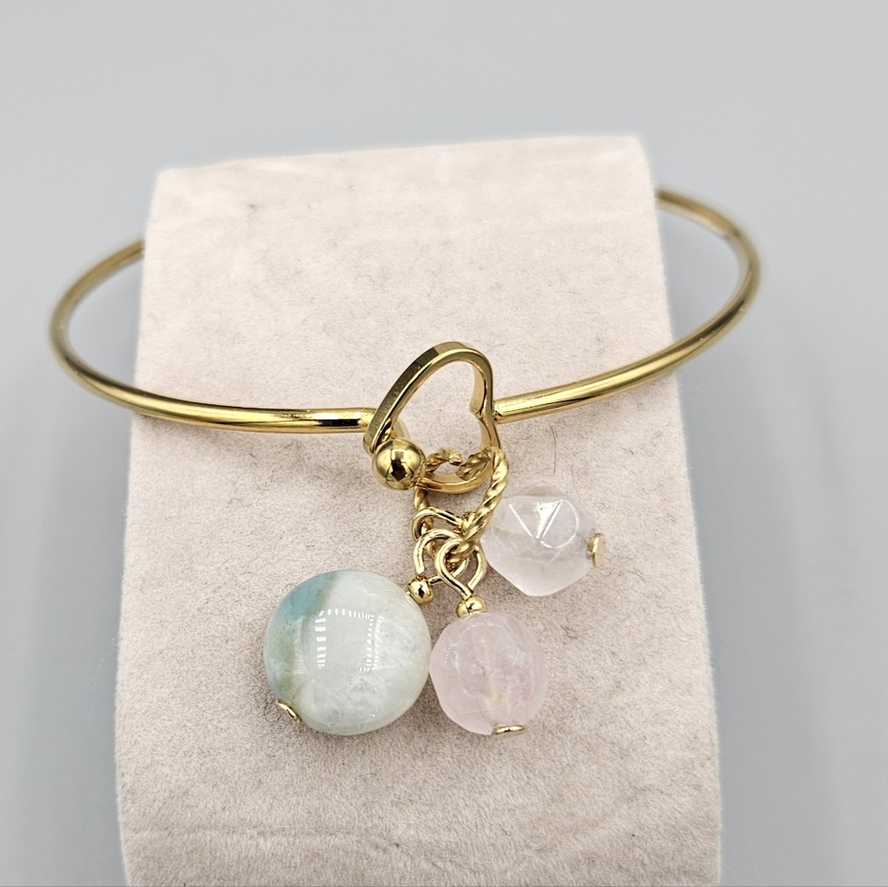 18K Gold Over Stainless Steel Heart Bangle Bracelet